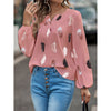 Feather Print Long Lantern Sleeve blouse