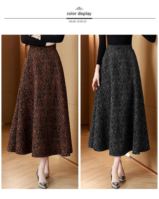 Woolen Jacquard High Waist Swing Dress Thickened Midi Skirt Umbrella Skirt