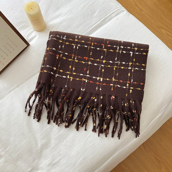 Black Plaid Artificial Cashmere Scarf Women