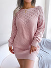 Fashion Cut-out One-line Collar Long-sleeved Pullover Wool Dress