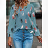 Feather Print Long Lantern Sleeve blouse