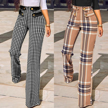  Womens Mid Waist Plaid Tight Fitting Cut Out Sports Trousers