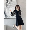 French High-end Early Autumn Black Knitted Dress