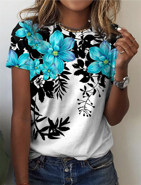 Women's Fashion Casual 3D Digital Printing Short-sleeved Round Neck T-shirt