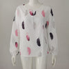 Feather Print Long Lantern Sleeve blouse