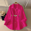 Gentle Pink Loose Lantern Sleeve Shirt Women's Metal Chain Waist Seal Top