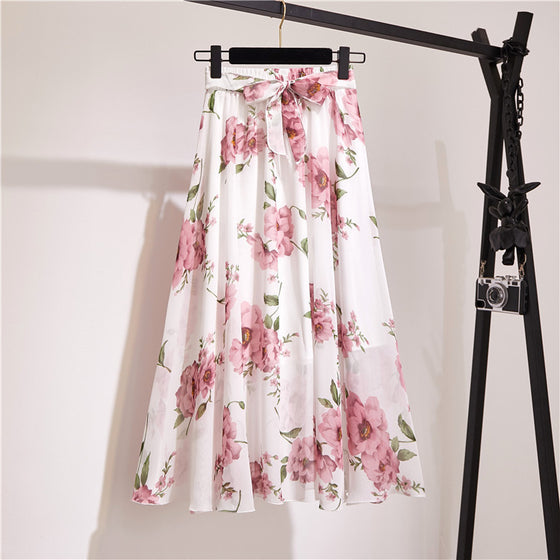 Chiffon Floral High Waist Skirt