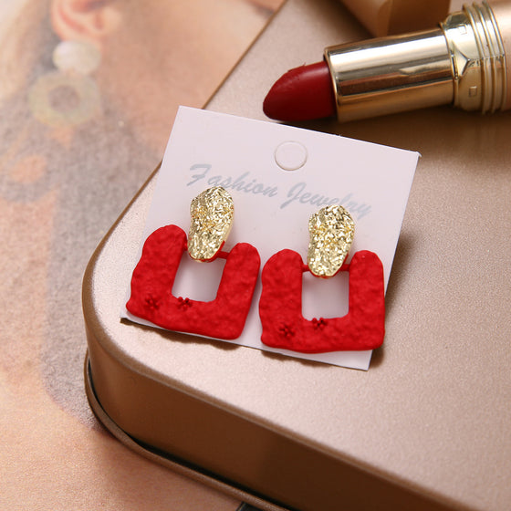Geometric Exaggerated Color Square Earrings Net Red Earrings Earrings Jewelry