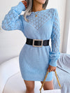 Fashion Cut-out One-line Collar Long-sleeved Pullover Wool Dress