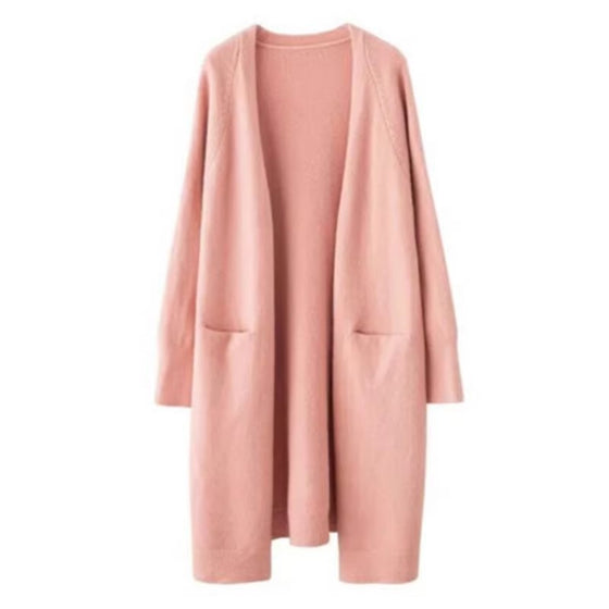 Mid-length Sweater Women's Solid Color V-neck Knitted Jacket