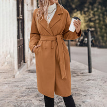  Women's Lace-up Extended Solid Color Woolen Coat
