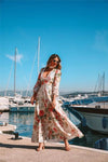Romantic Floral Print Deep V-neck Long Sleeved dress