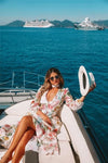 Romantic Floral Print Deep V-neck Long Sleeved dress