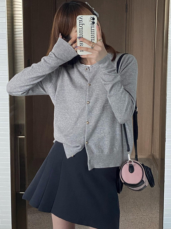 Gray Knitted Cardigan Women's Autumn Outerwear High-grade Sweater Coat