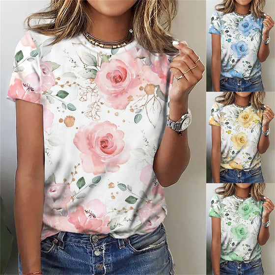 Women's Fashion Casual 3D Digital Printing Short-sleeved Round Neck T-shirt