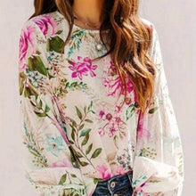  Elegant women's floral Print long loose sleeve blouse