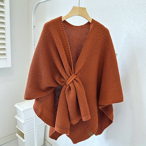 Women's Large-size Long High-grade Knitted Cashmere Shawl With Buckle