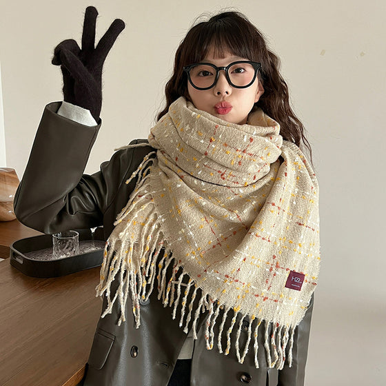 Black Plaid Artificial Cashmere Scarf Women
