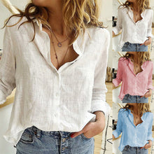  Loose Button Lapel Cardigan Top Long Sleeve Shirt Womens Blouses