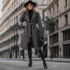 Women's Solid Color Polo Collar Lace Up Double Breasted Long Trench Coat