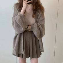  Women's Mid-length Lantern Sleeve Knitted Cardigan Coat