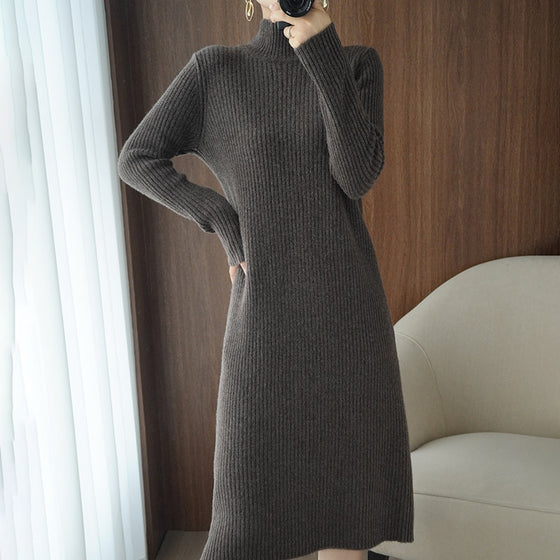 Half-high Neck Mid-length Knitted Bottom Dress