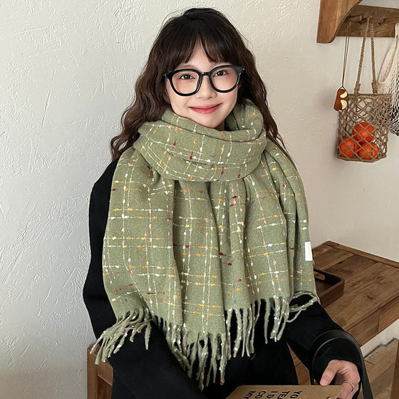 Black Plaid Artificial Cashmere Scarf Women