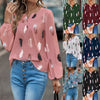 Feather Print Long Lantern Sleeve blouse