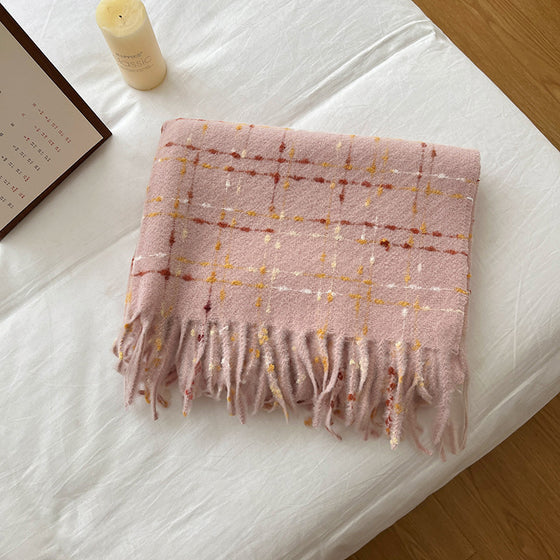 Black Plaid Artificial Cashmere Scarf Women