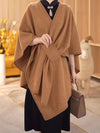 Fur Collar Fur Ball Knitted Cardigan Cape And Shawl
