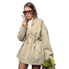 Stand-collar Mid-length Windbreaker Drawstring Waist Jacket