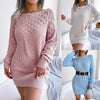Fashion Cut-out One-line Collar Long-sleeved Pullover Wool Dress