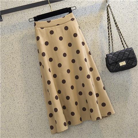 The New Polka Dot Skirt Mid-Length High-Waisted Thin A-Line Skirt