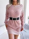 Fashion Cut-out One-line Collar Long-sleeved Pullover Wool Dress
